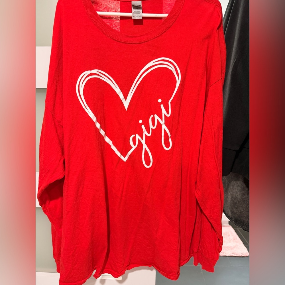 Gildan Red Long Sleeve Tee with Heart Design